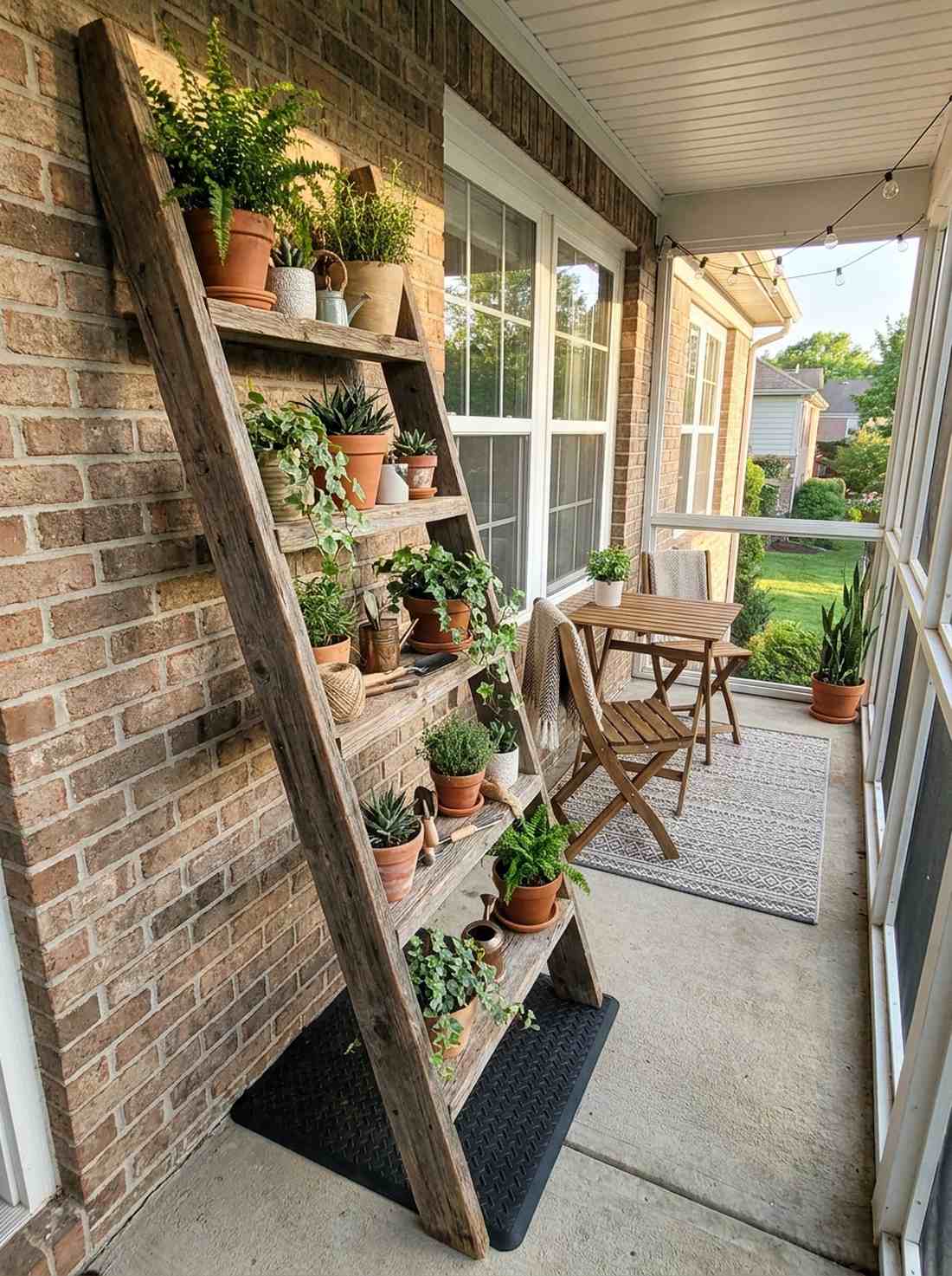 wooden ladder plant display