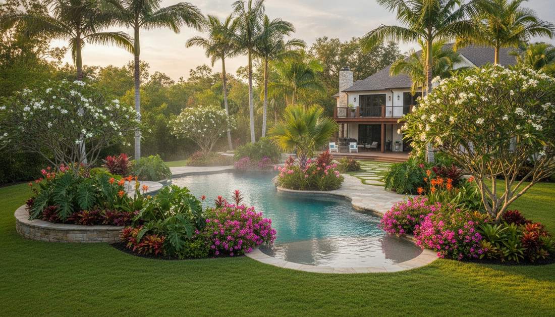 407 tropical plants around pool vertical