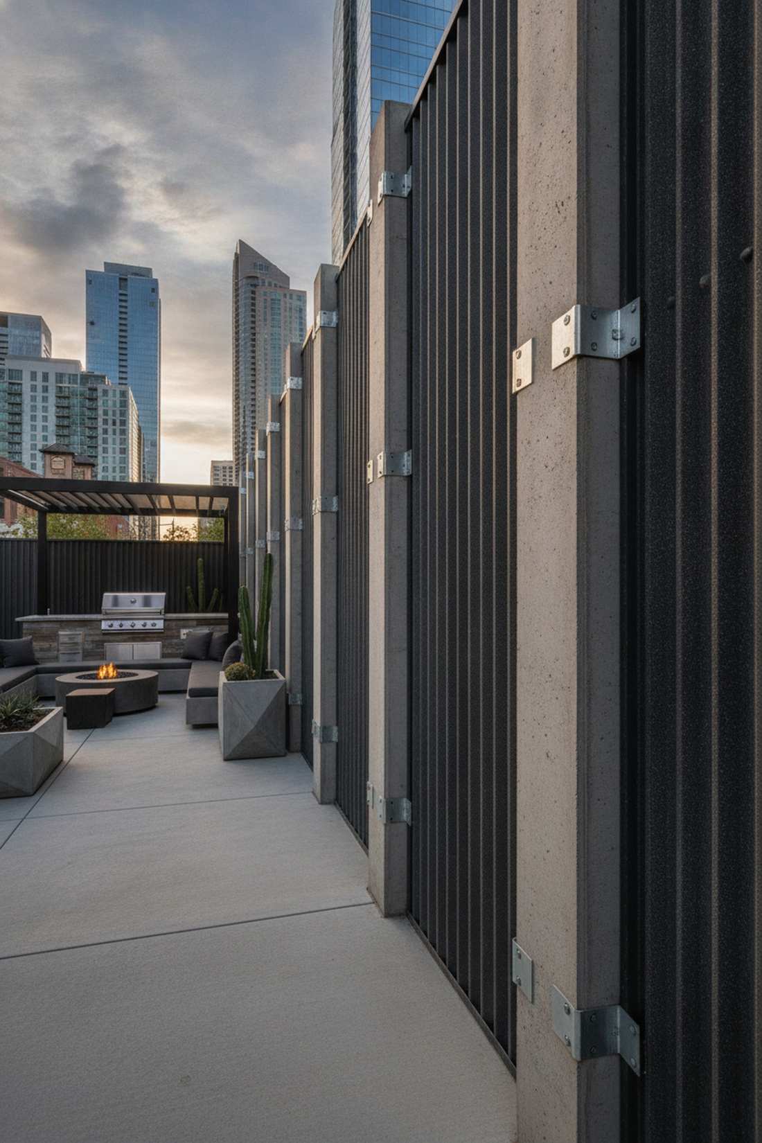 concrete and corrugated metal fence