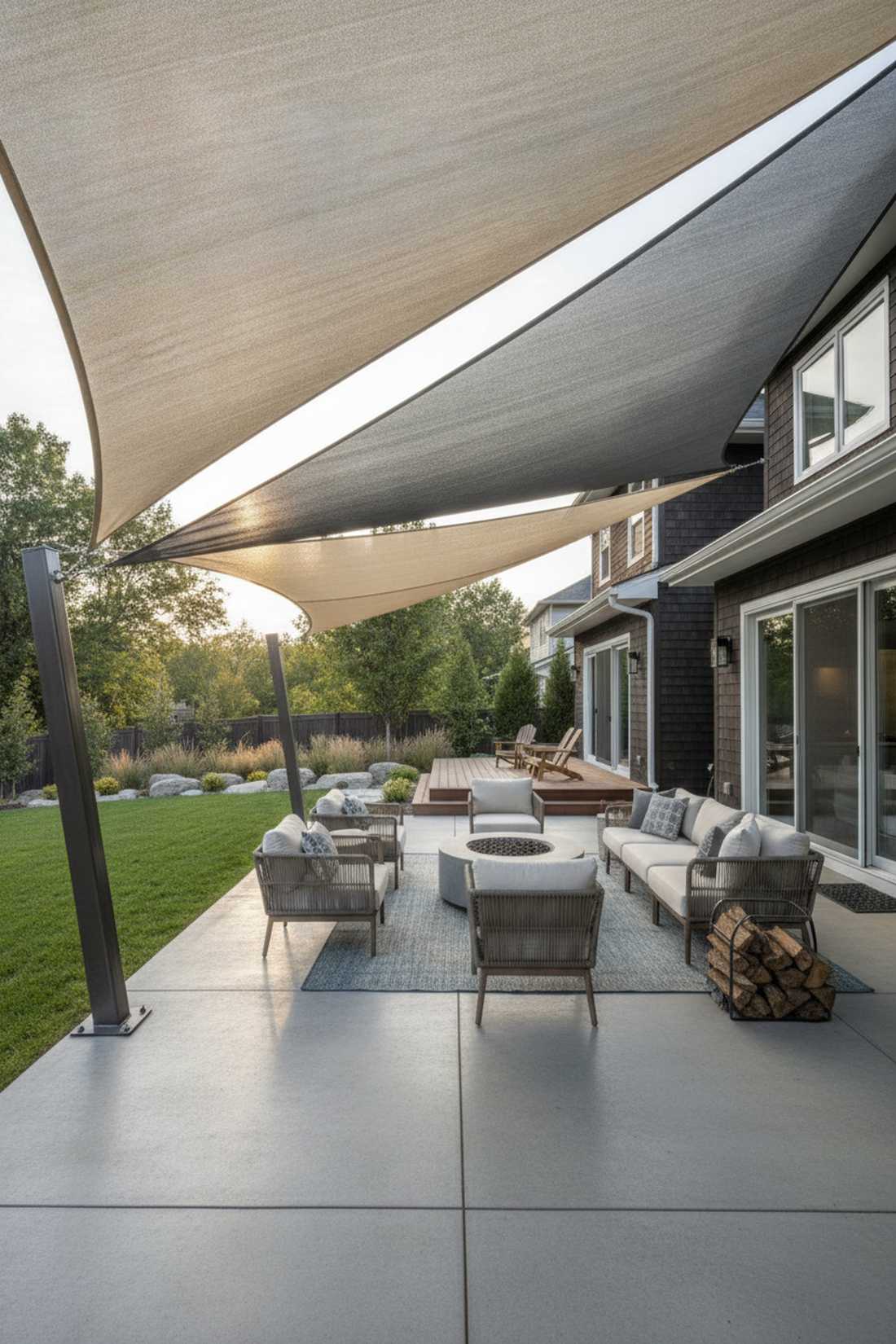 sail shade tension structure over seating