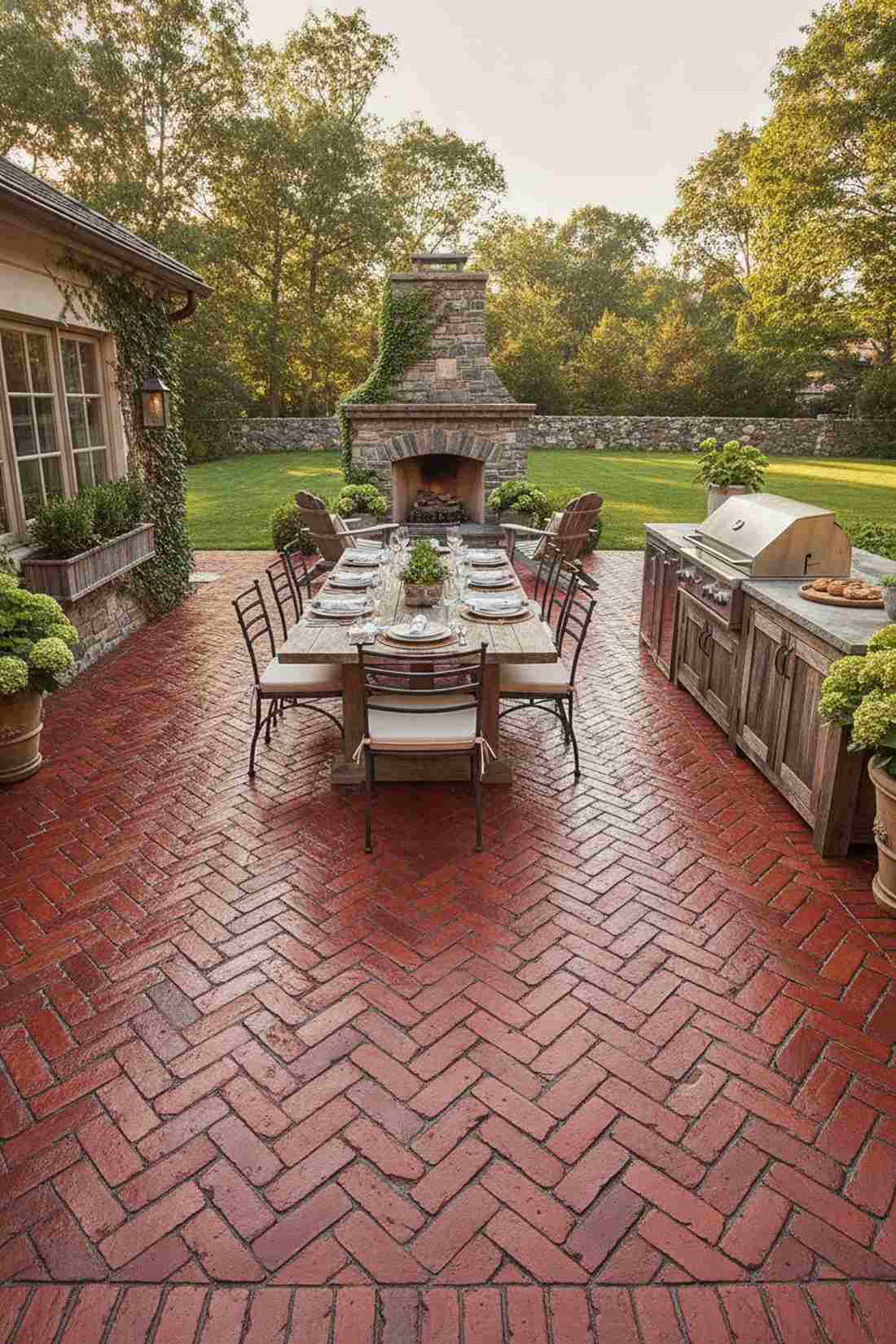 brick herringbone courtyards