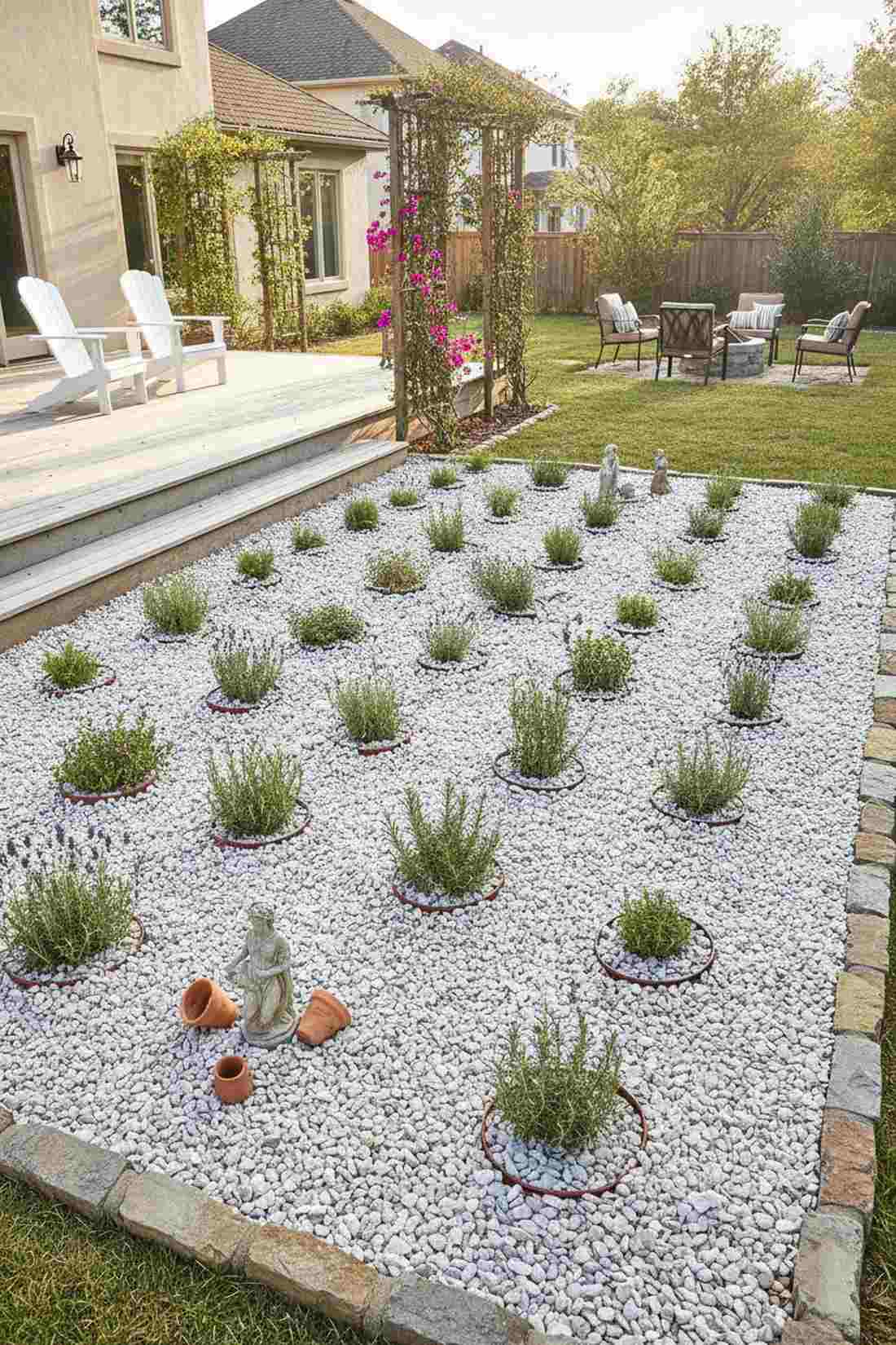 drought tolerant veggie and flower gravel bed