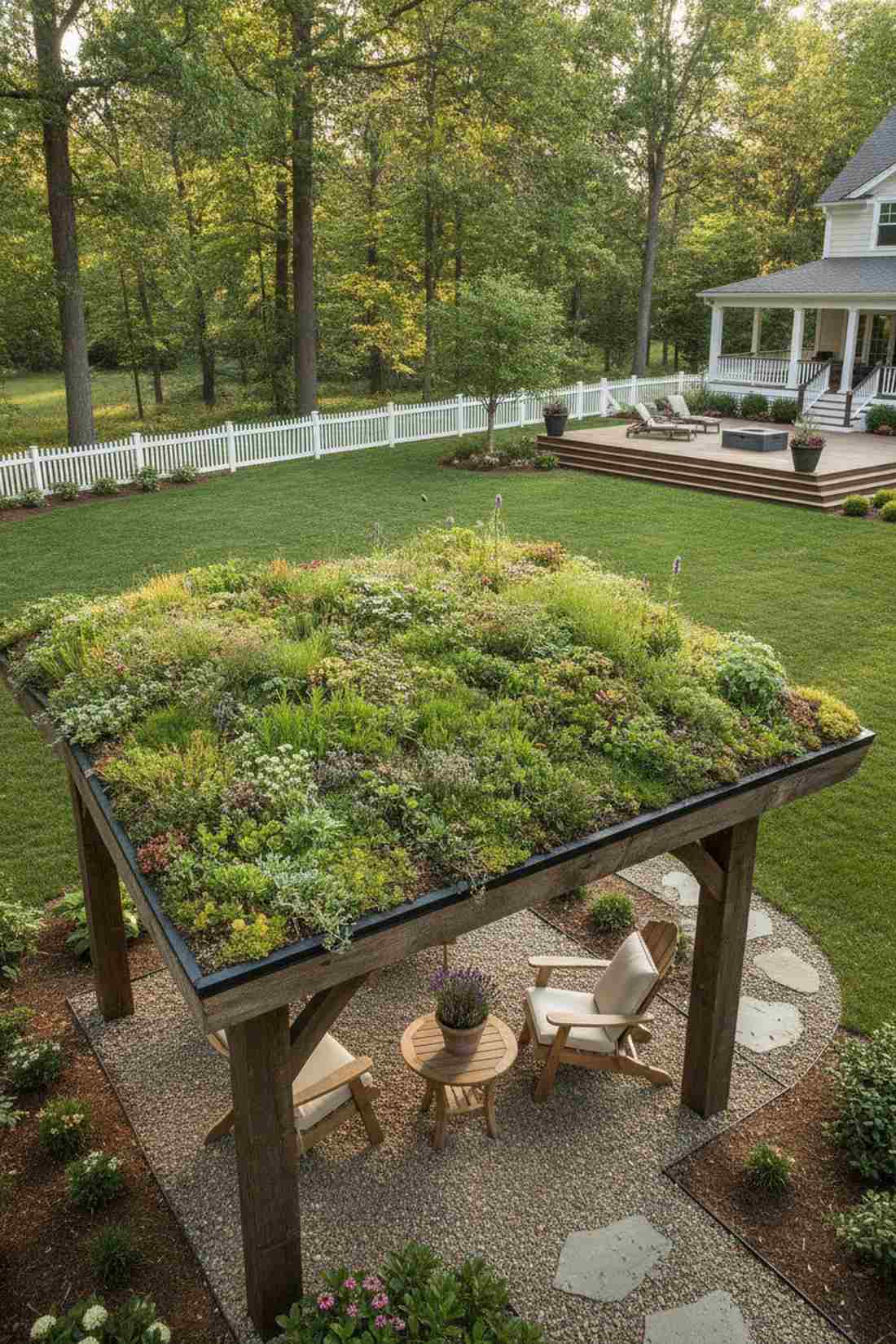 living roof pavilion with planted cover