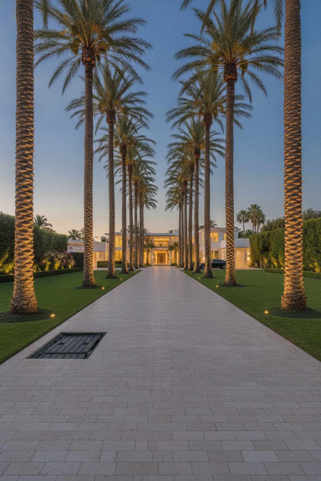 palm lined driveway approach
