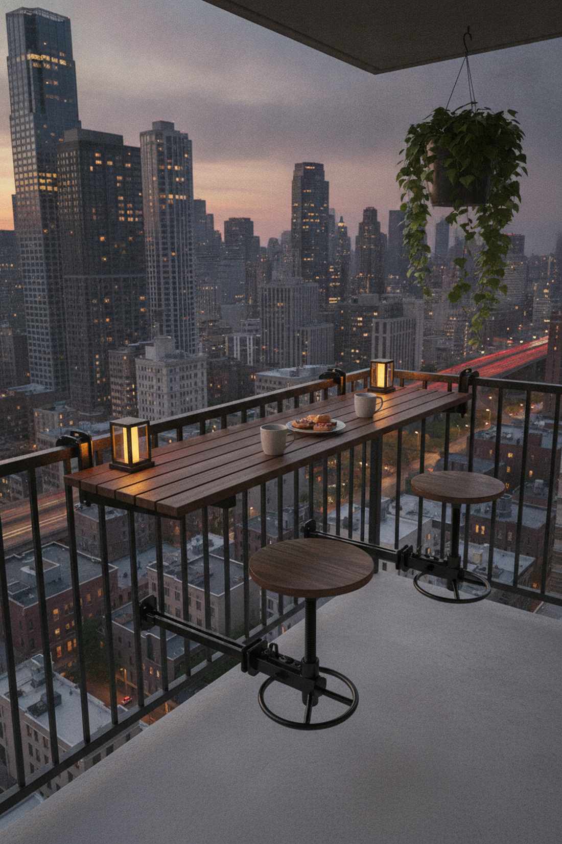 rail mounted balcony table and chairs