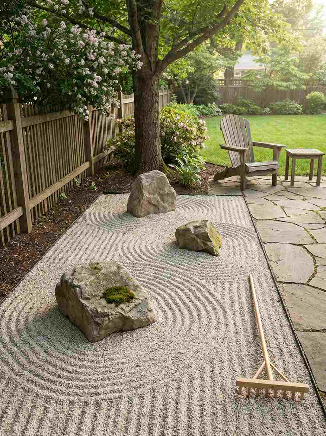 zen garden raked stone border