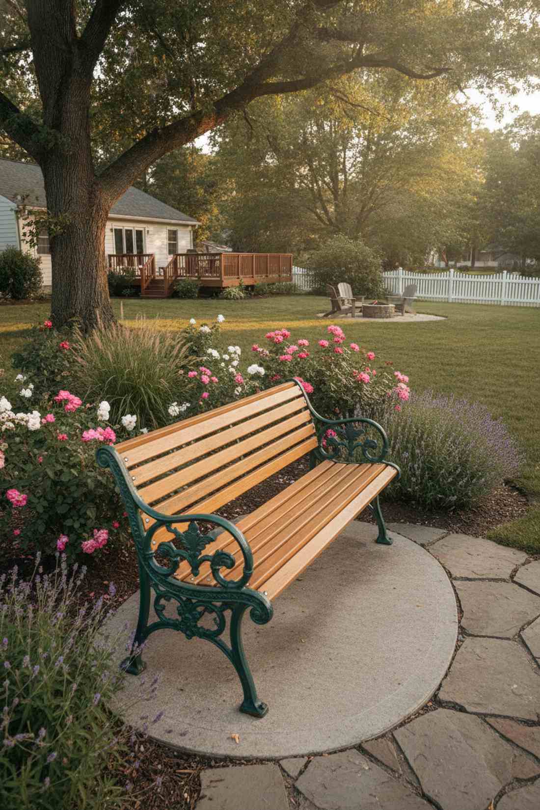 classic park bench with cast iron ends