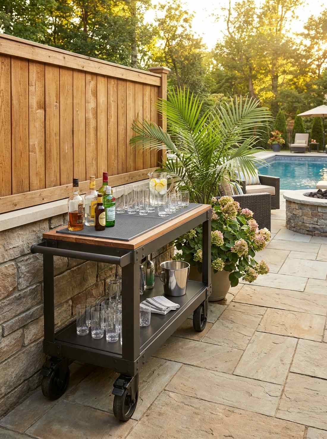 corner bar cart station