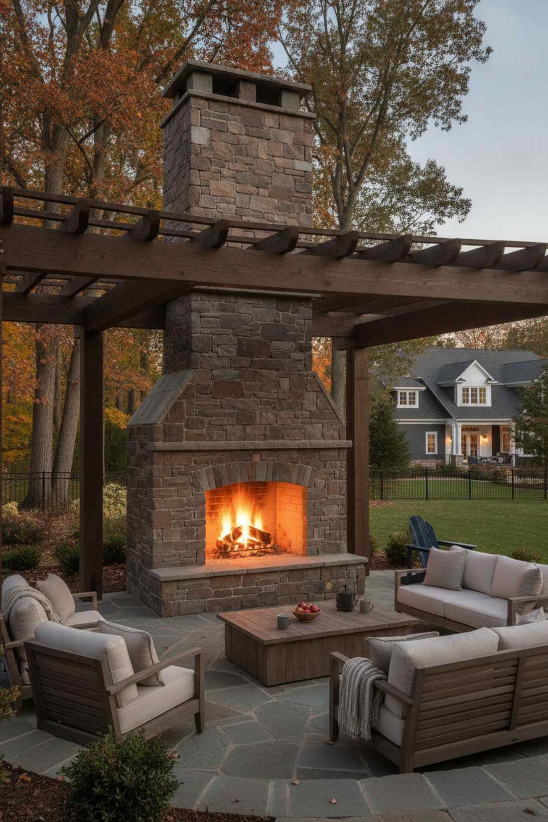 pergola with fireplace integration