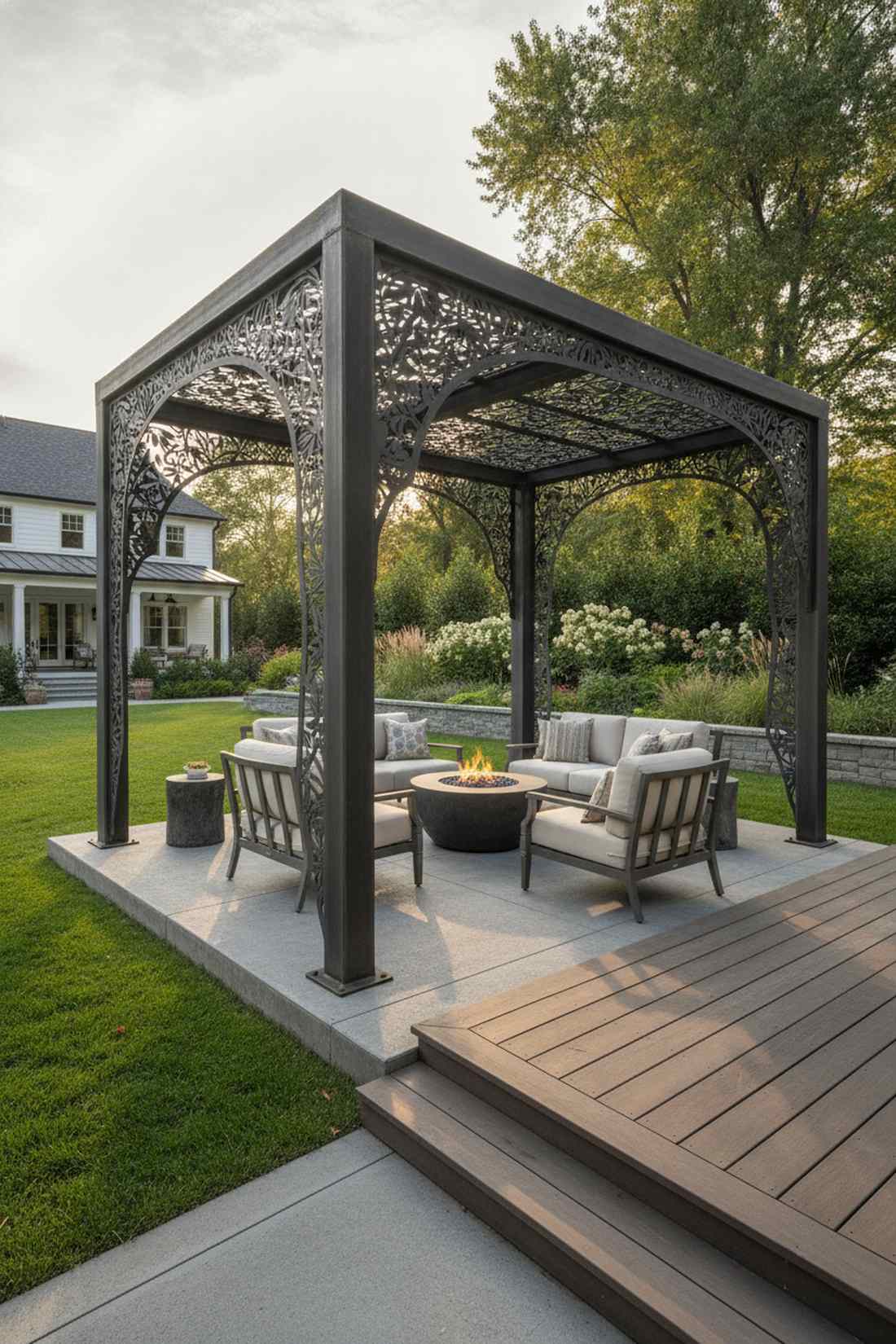 artistic metal pergola with custom pattern