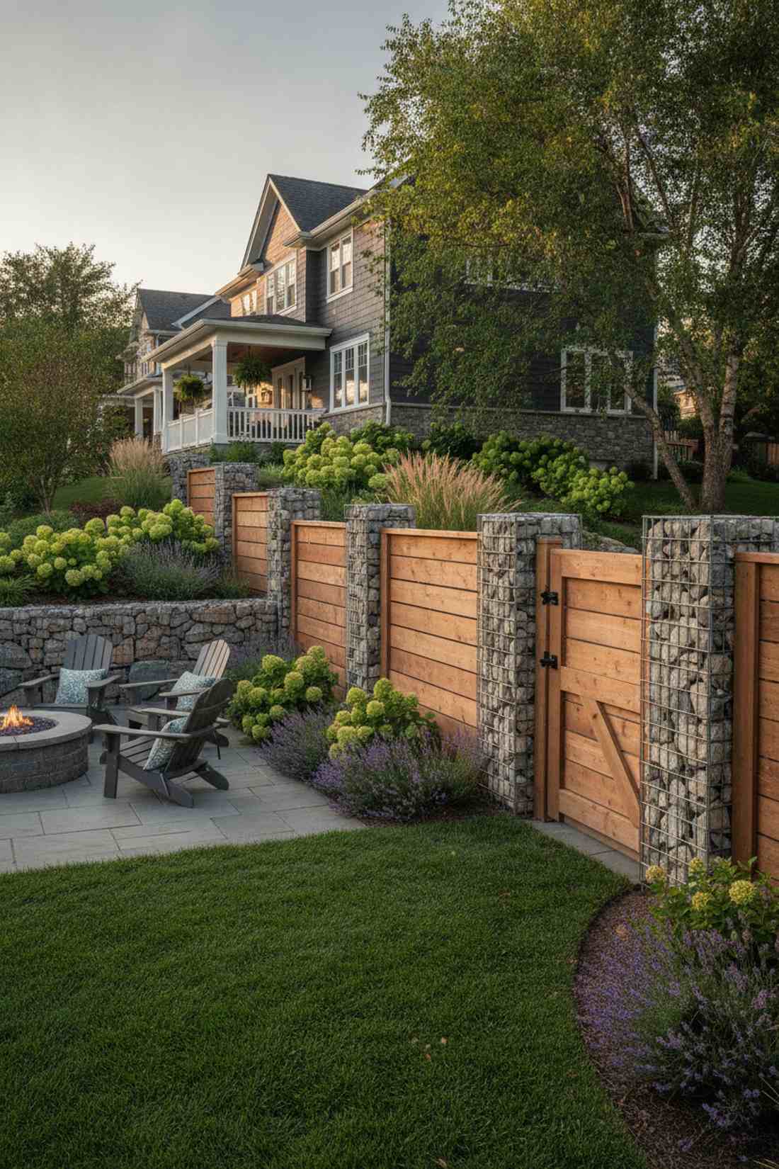 gabion and horizontal wood fence