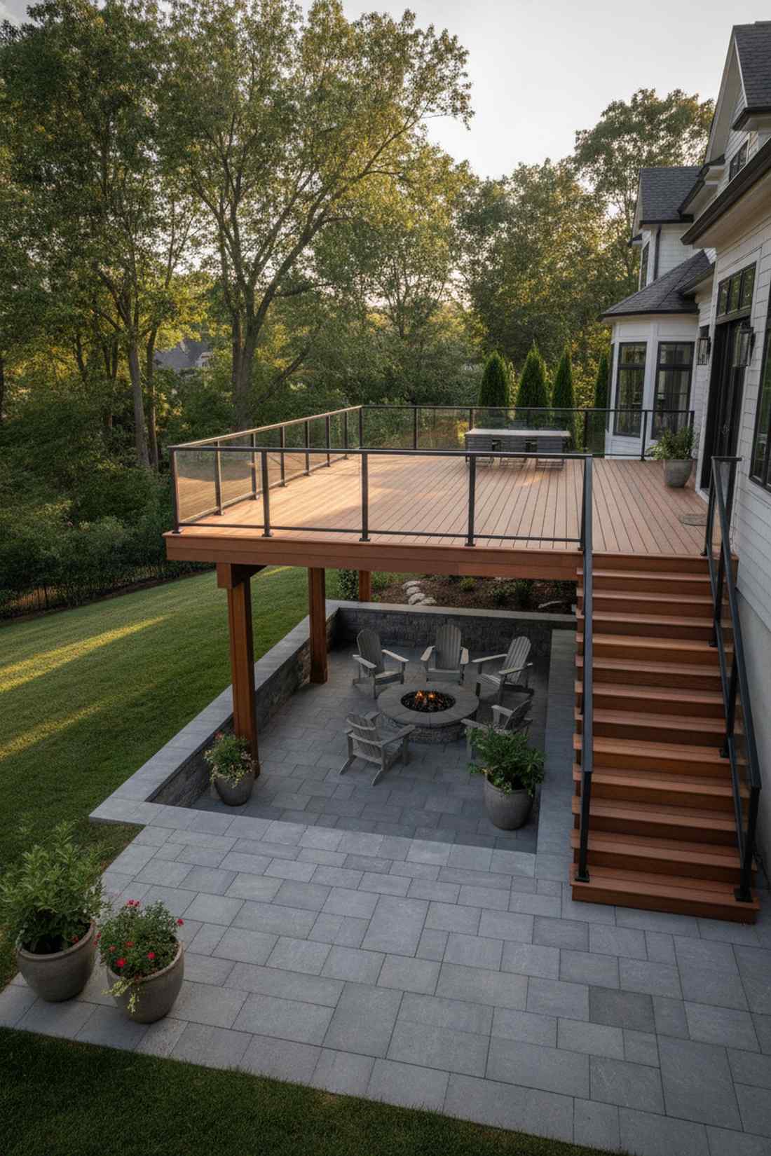 raised deck overlooking sunken patio