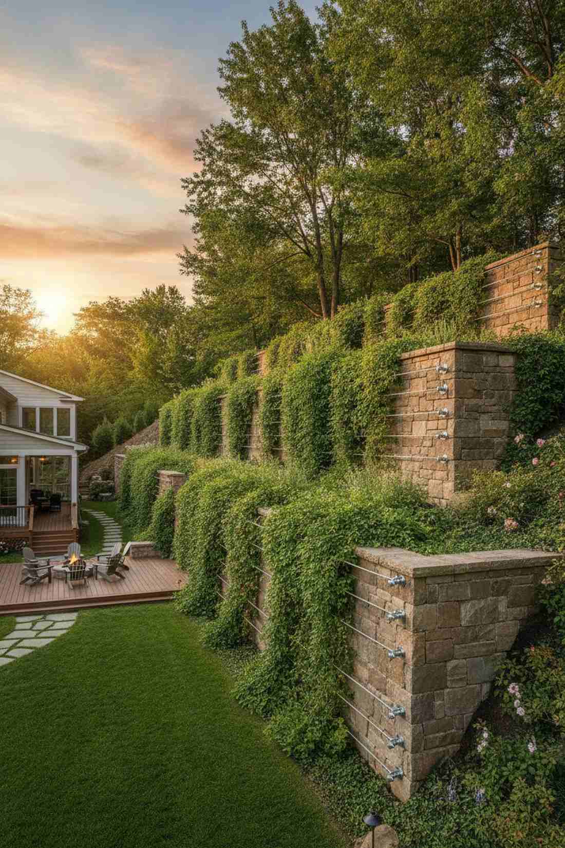 retaining wall terraced support