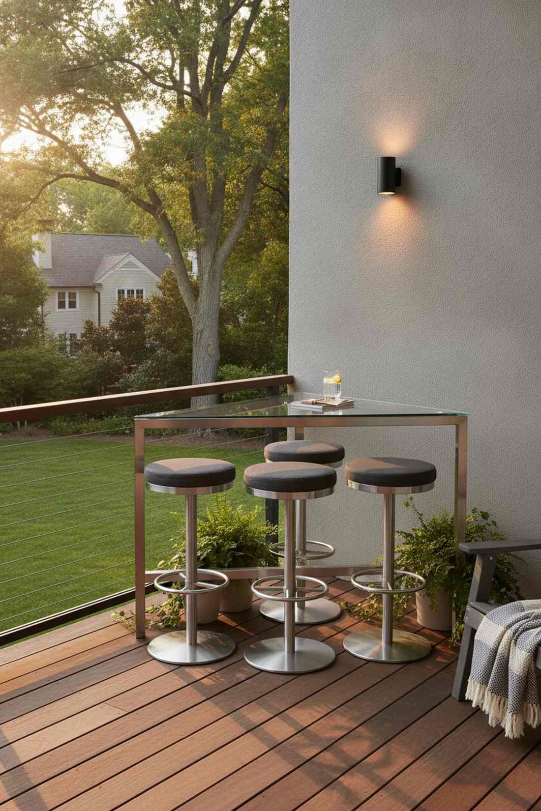 triangular corner table with stools