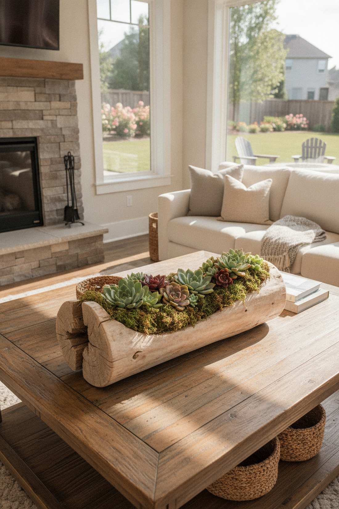 driftwood planted succulents