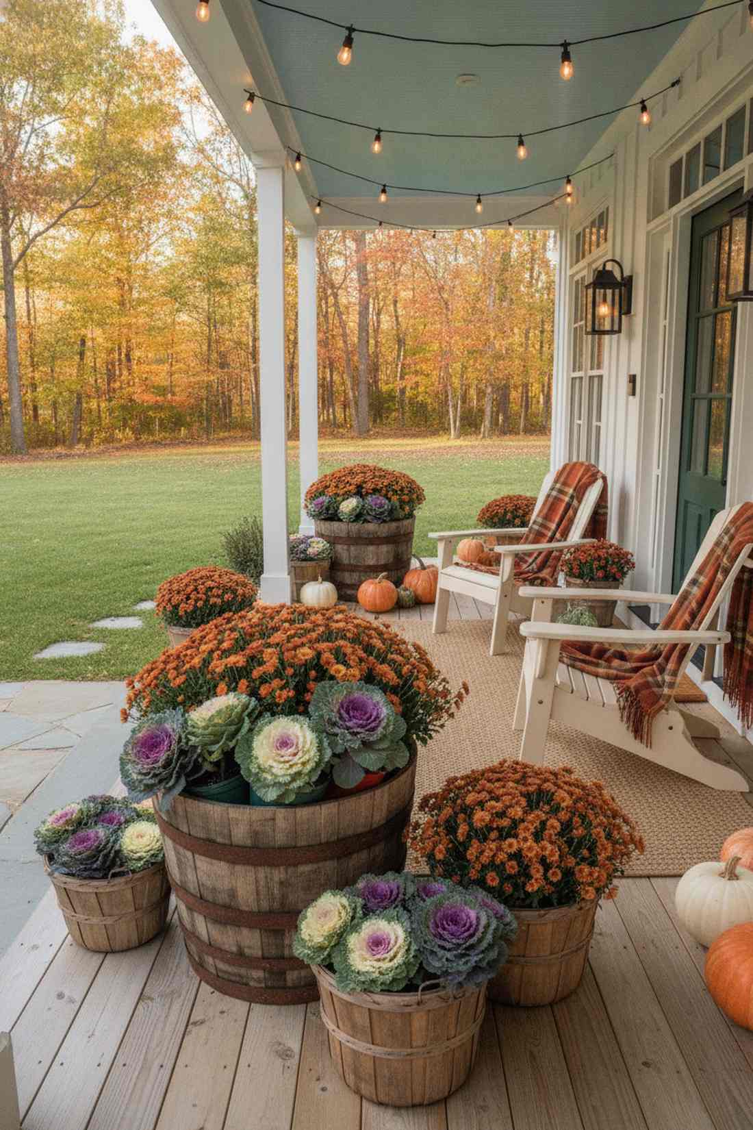 fall mum and ornamental kale