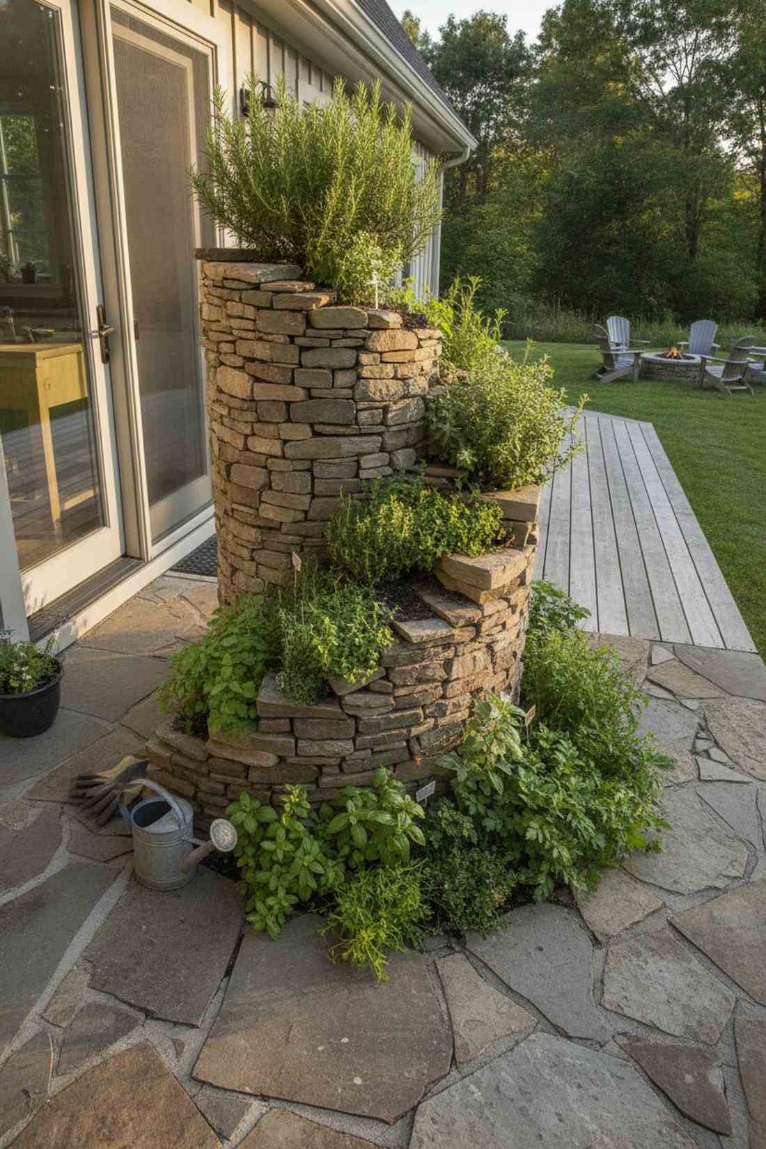 herb spiral next to kitchen door