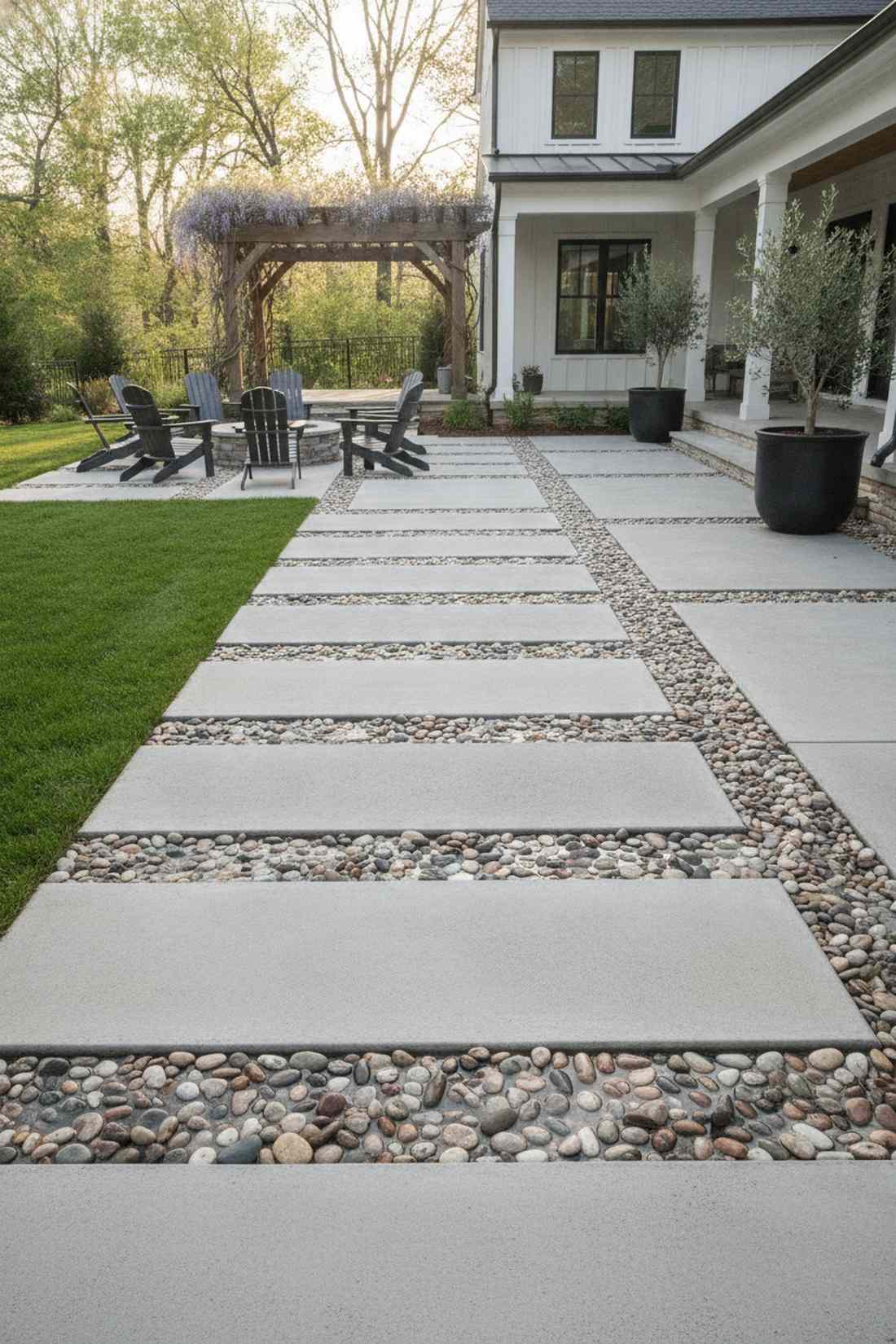 large pavers with pebble mosaic