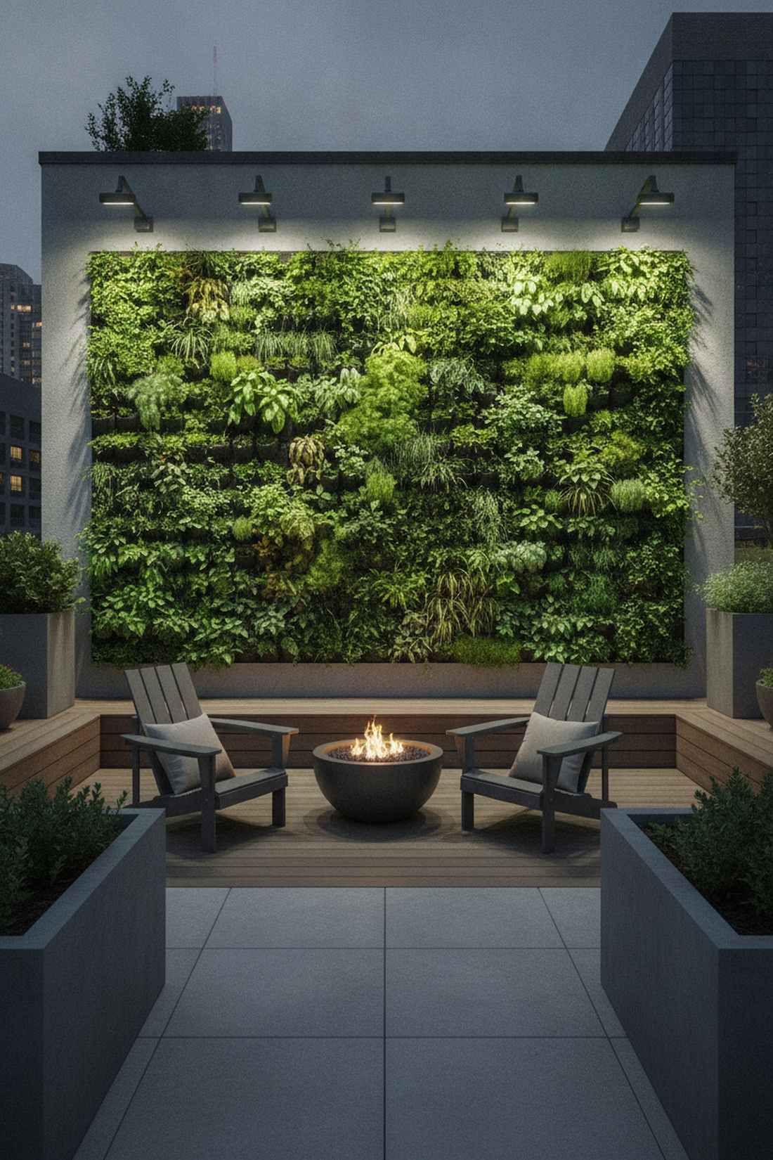 green wall vertical garden lighting