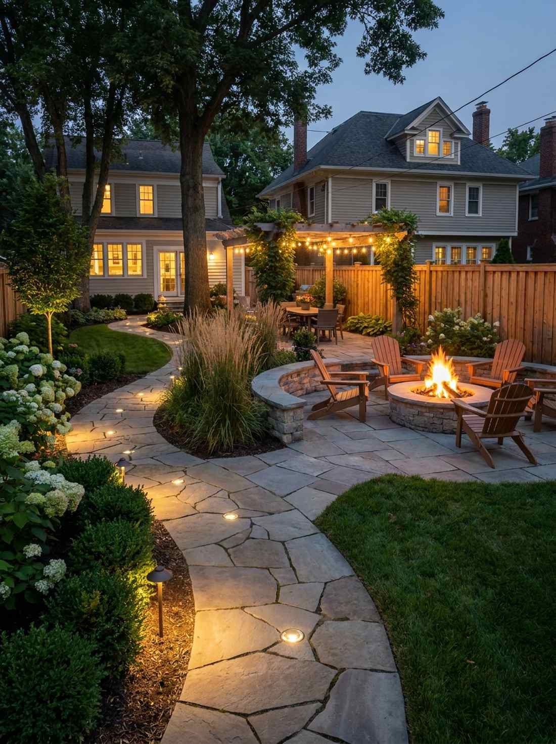 illuminated stone pathway