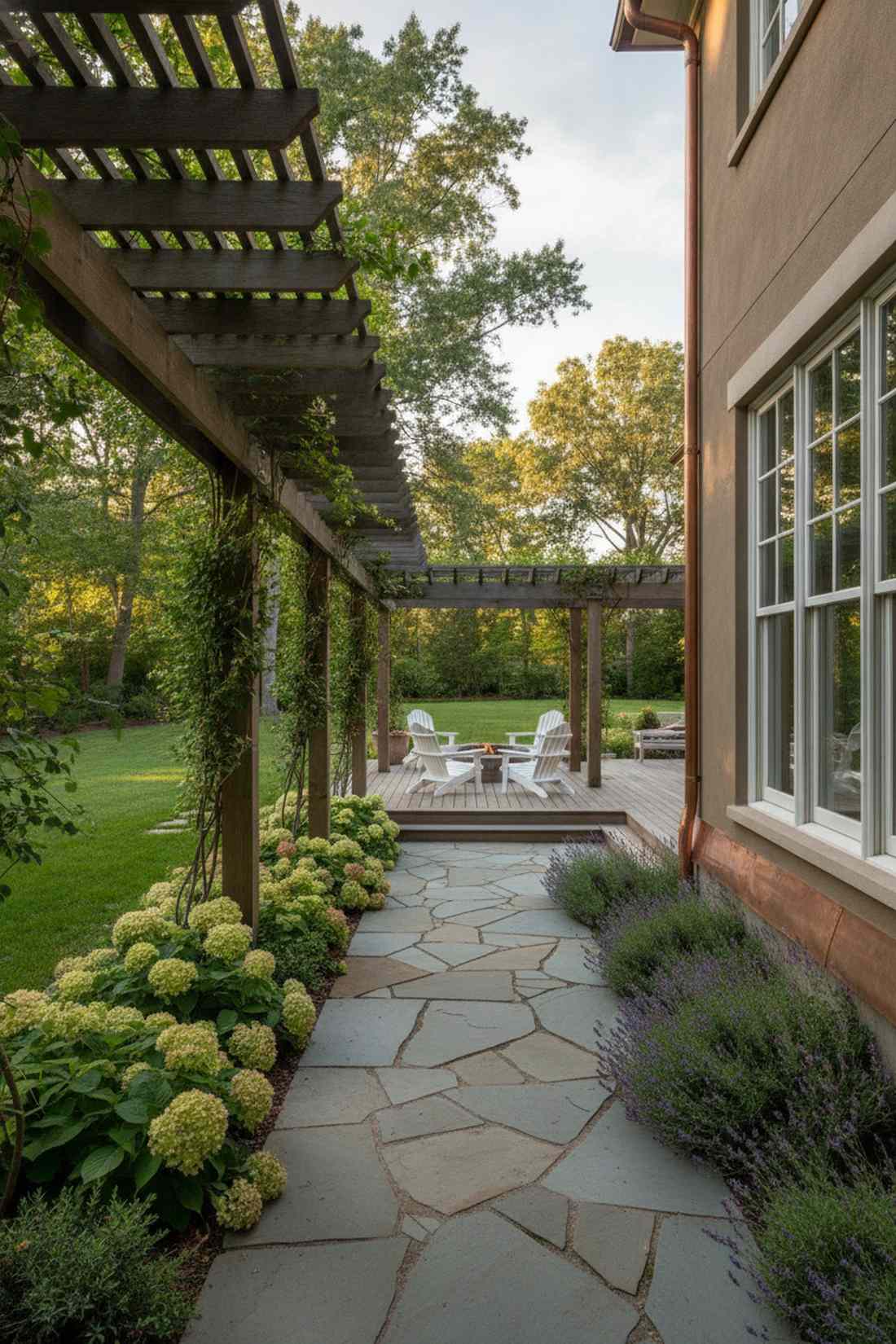 narrow attached pergola for walkways
