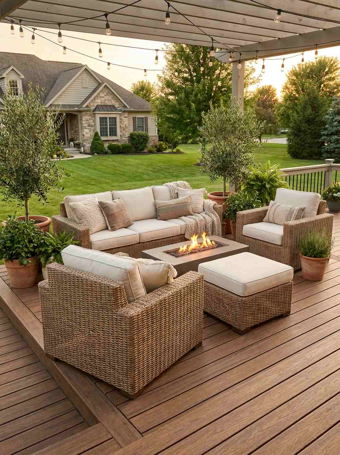 wicker furniture with neutral cushions