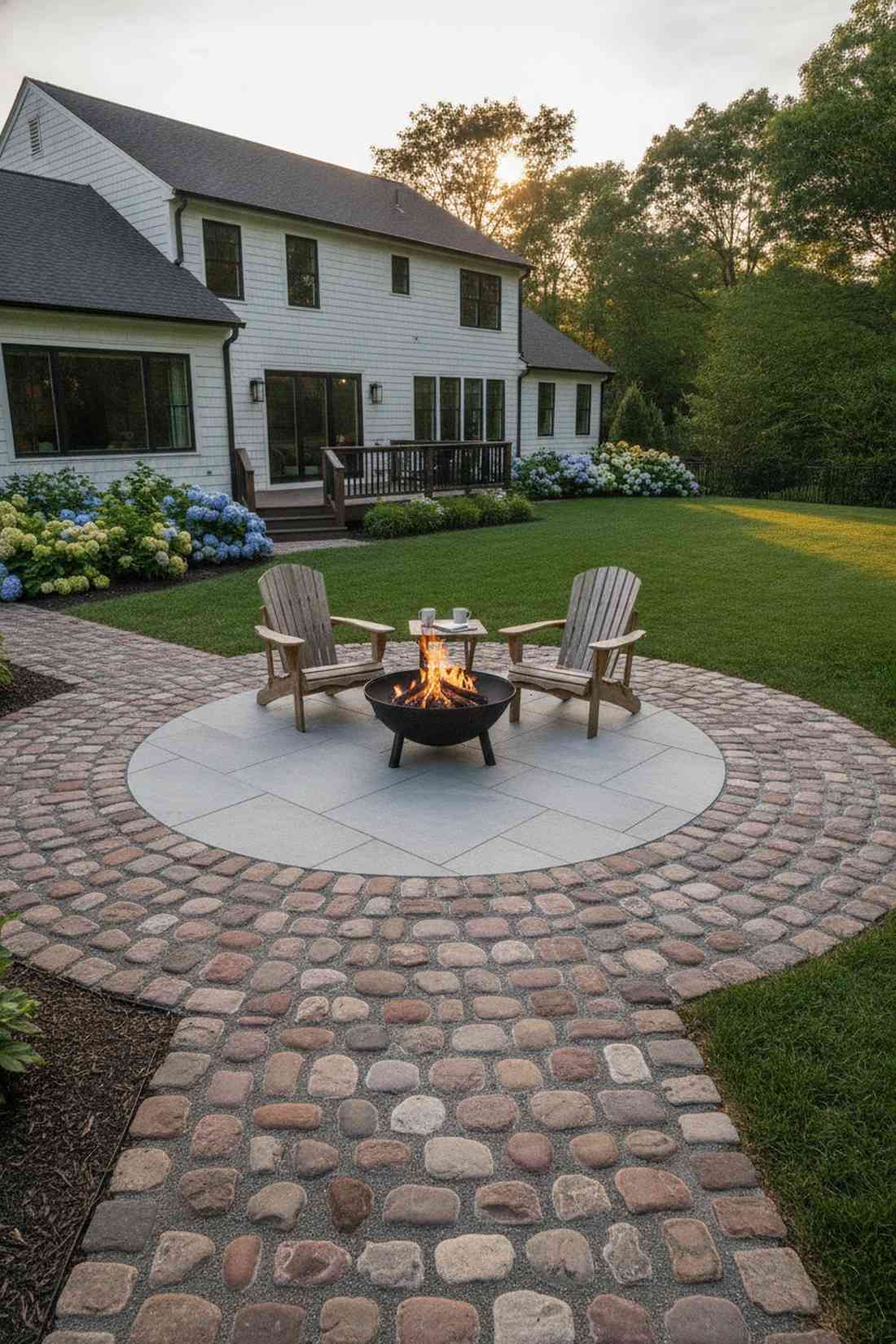 cobblestone border with paver field