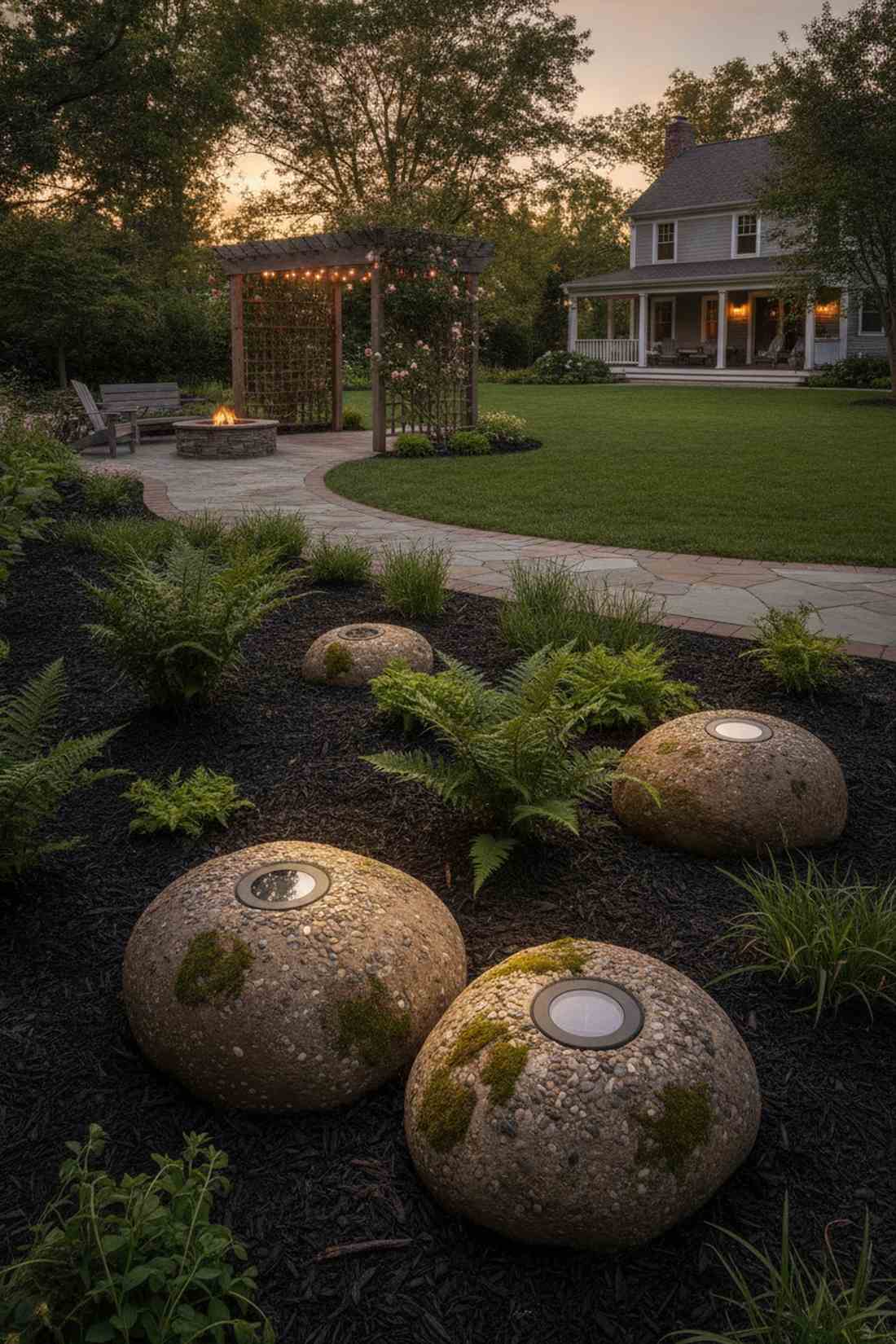 concrete rock solar lights