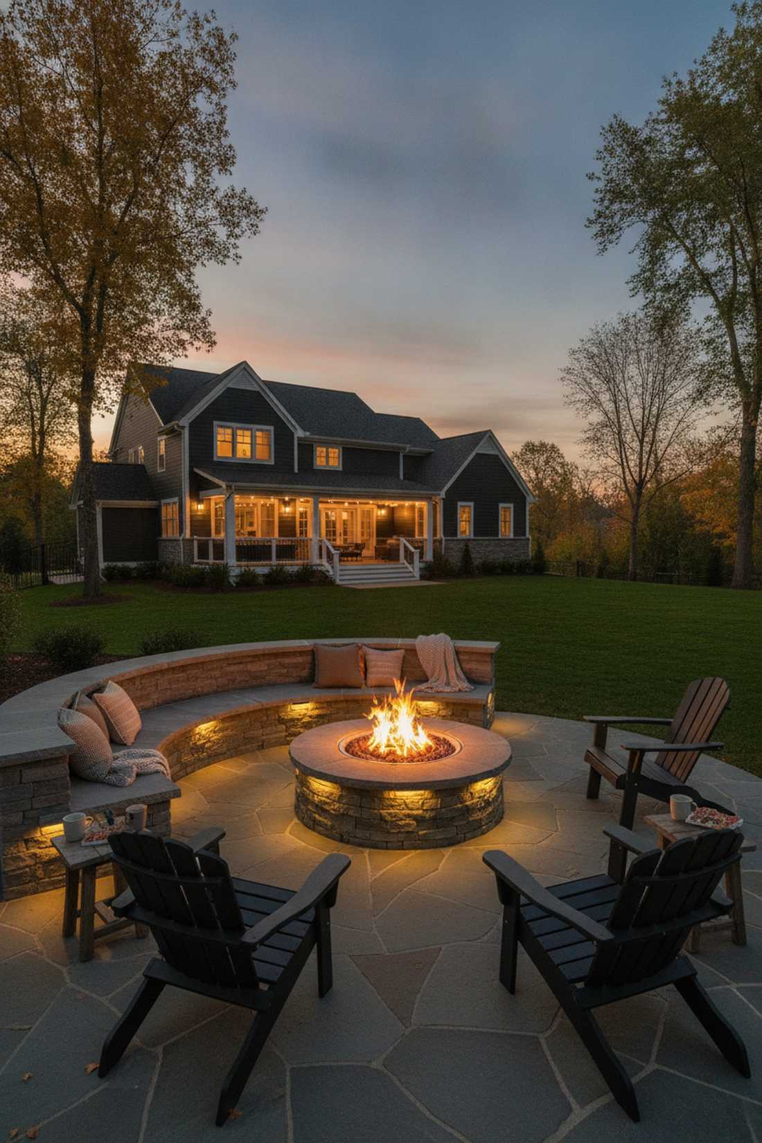 fire pit seating wall cap lights