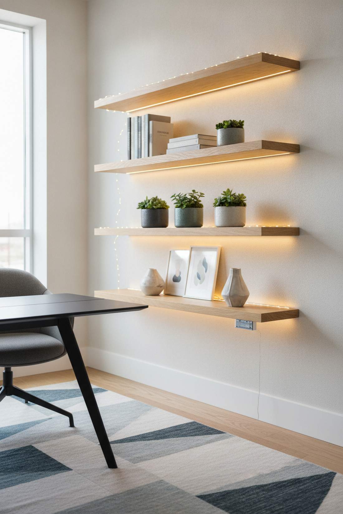 floating shelf accent lighting