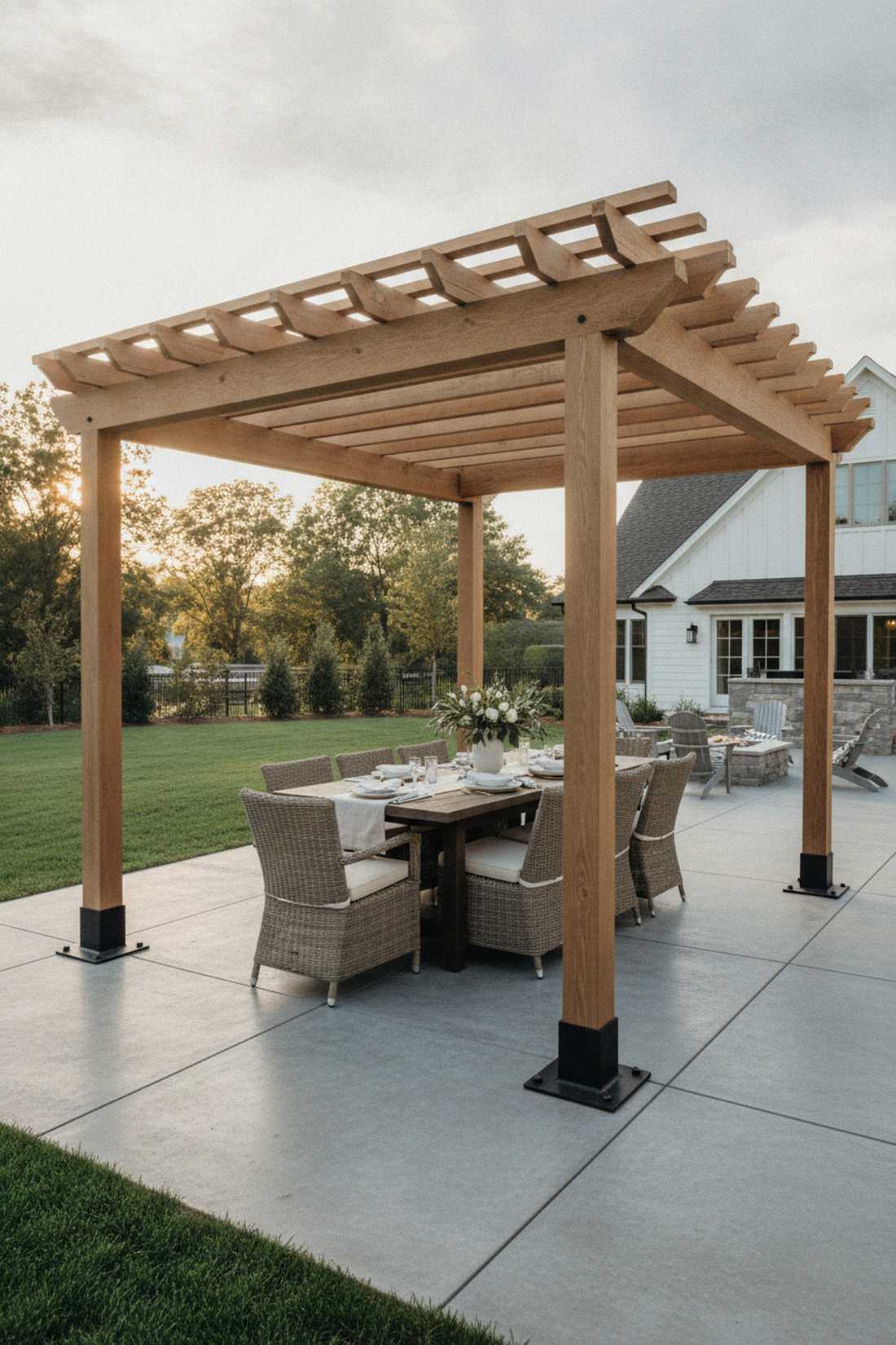 freestanding pergola over dining table