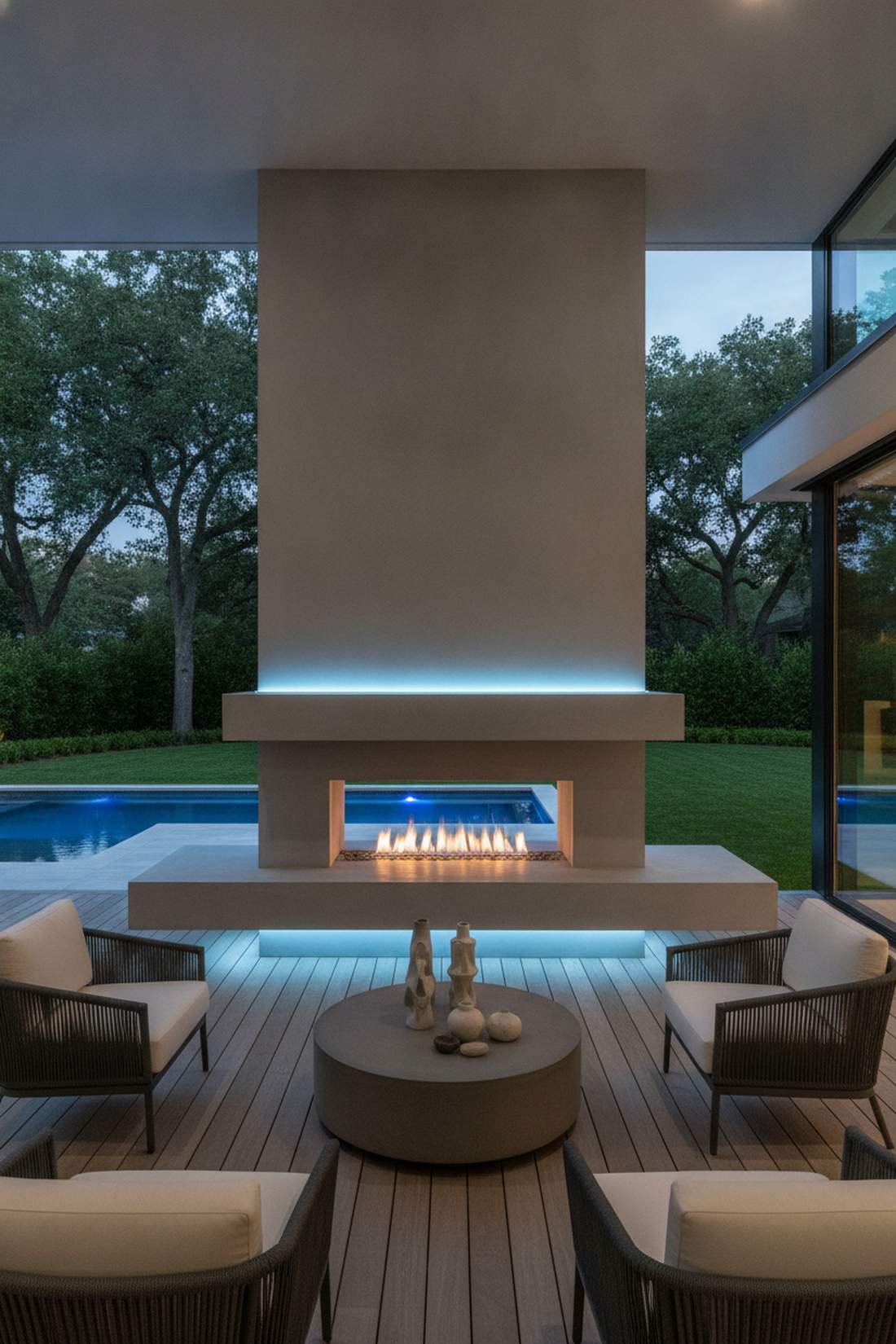 integrated led strips in fireplace surround