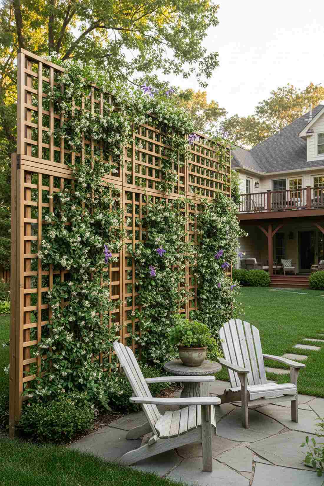 lattice screen with climbing vines