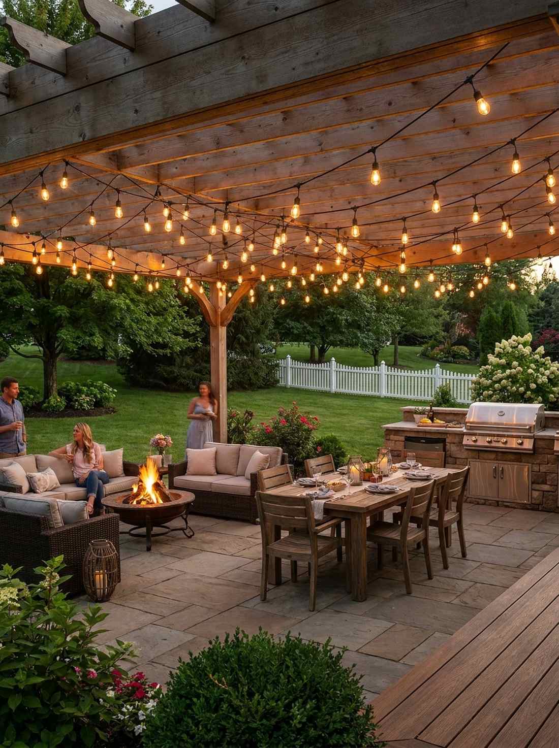 string lights across pergola or fence