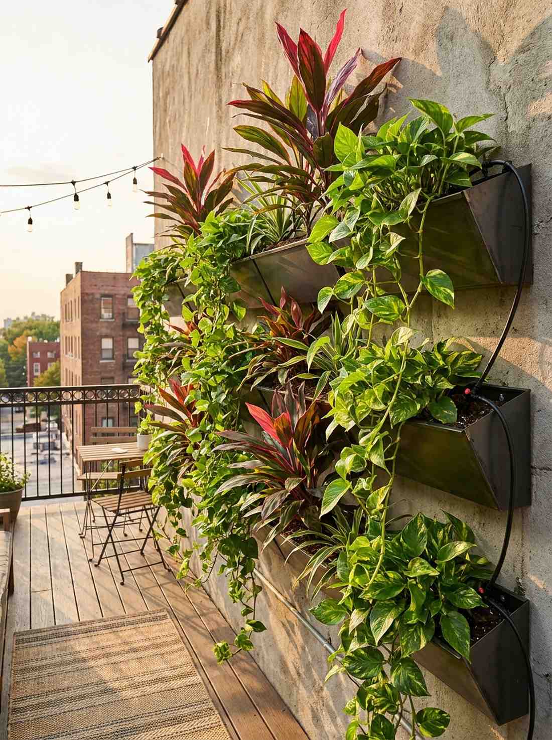 tiered planter wall with tropicals