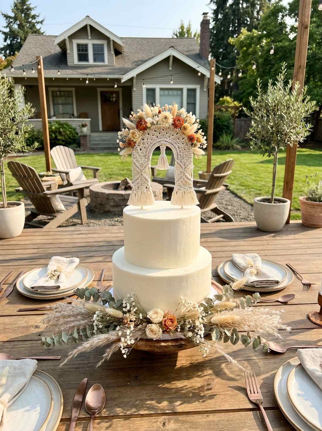wildflower and macrame cake topper