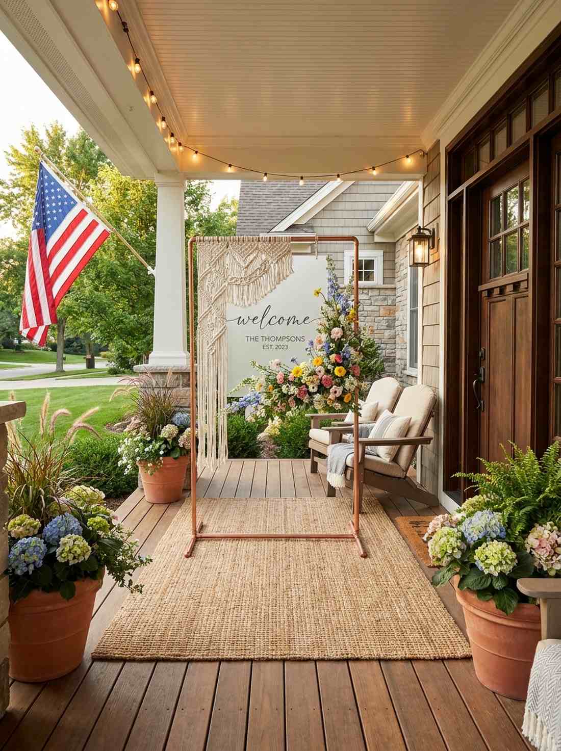 mixed wildflower and macrame welcome sign frame