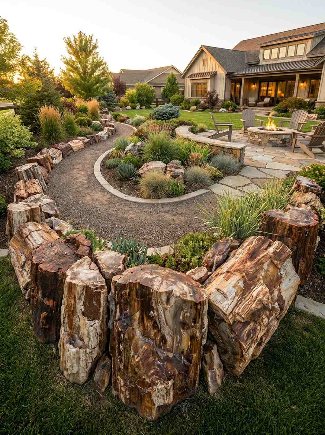 petrified wood stone border