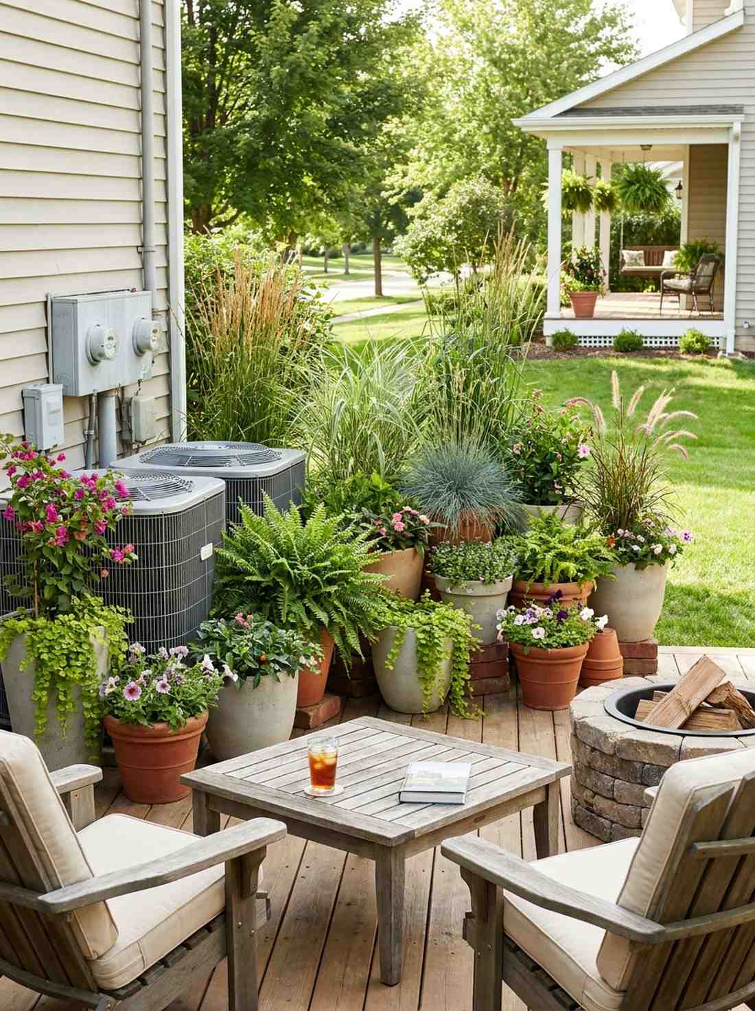 potted plants in clustered groups