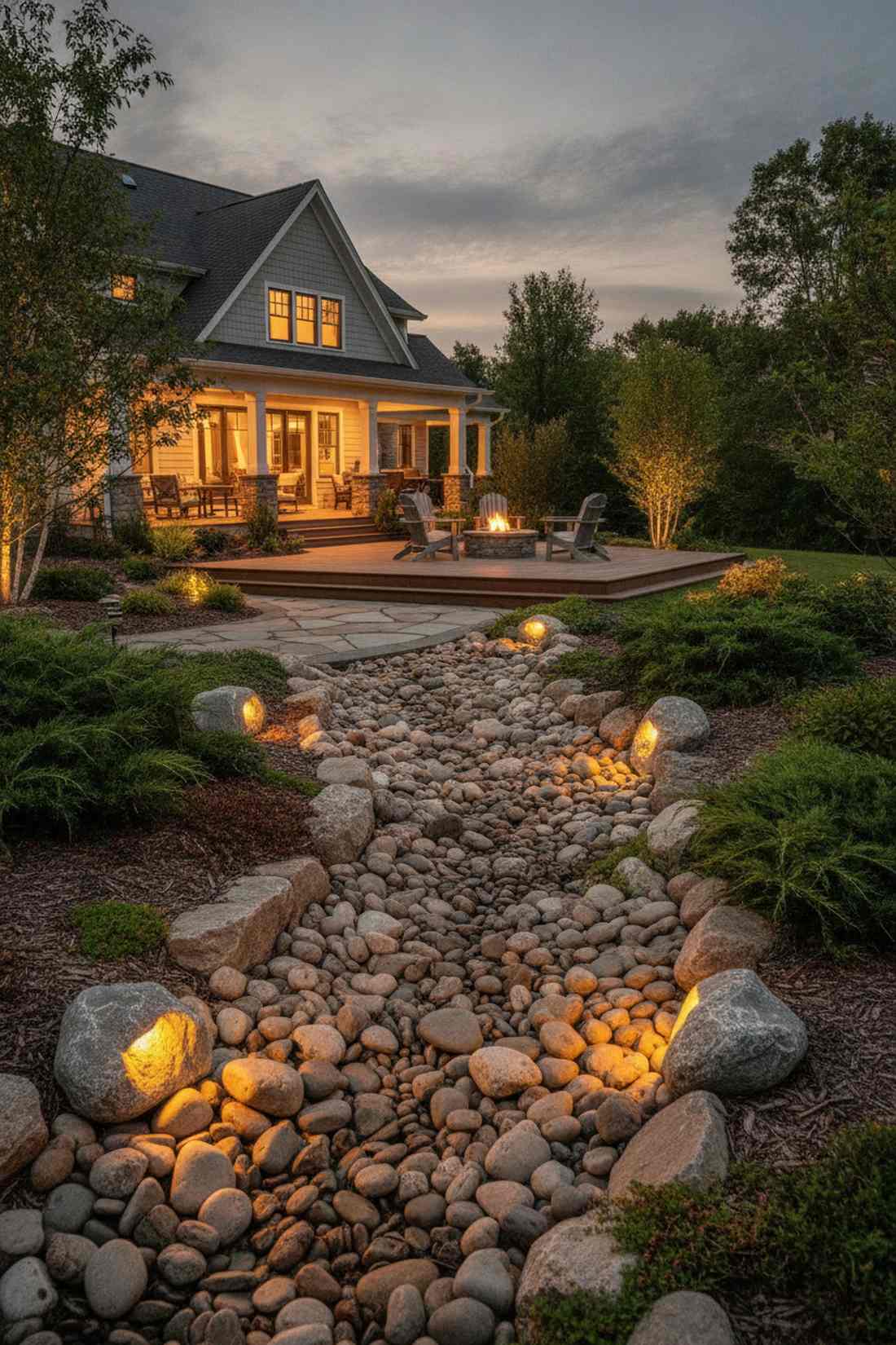 stone aggregate path lights