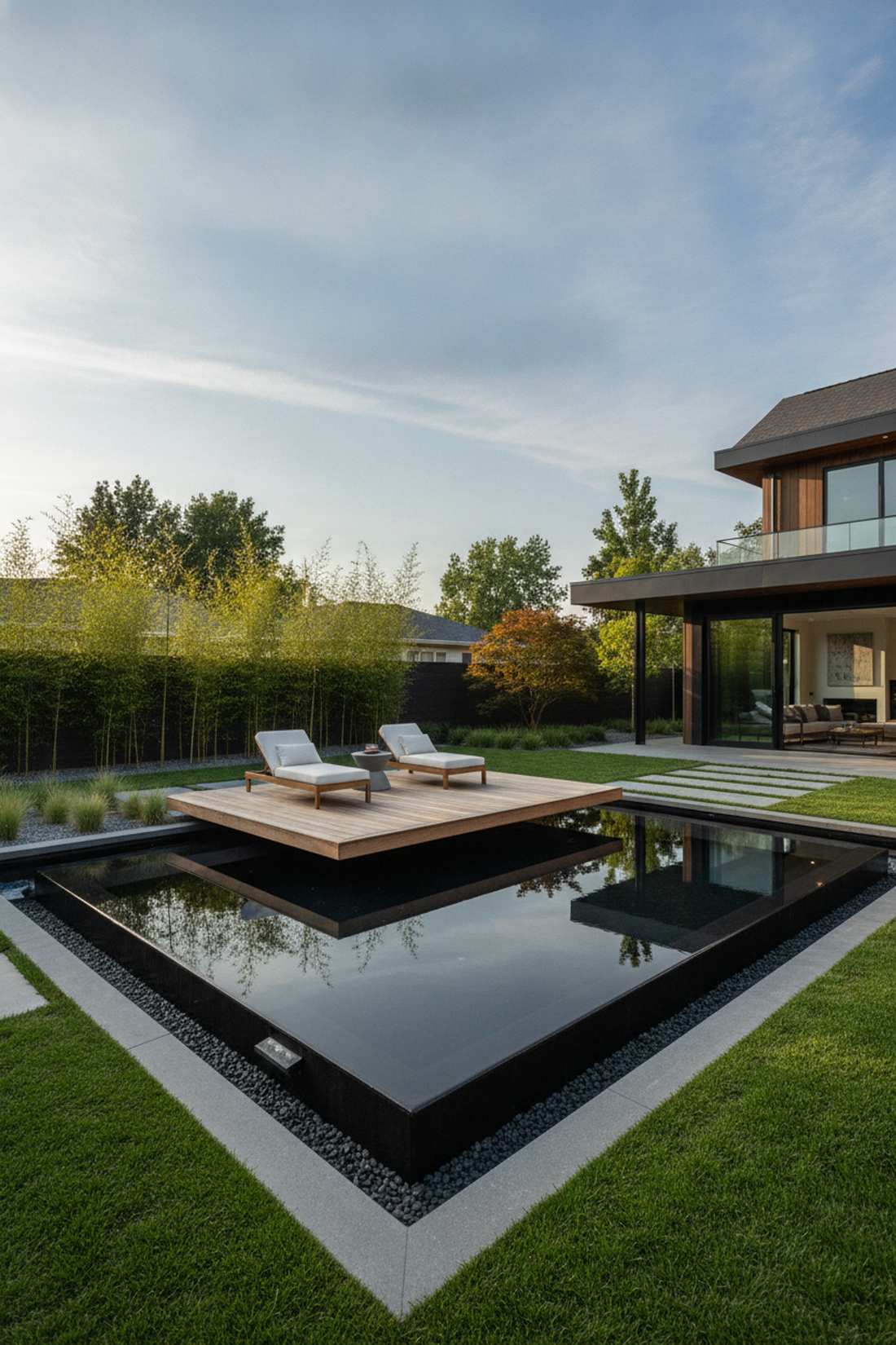 reflecting pool with deck cantilever