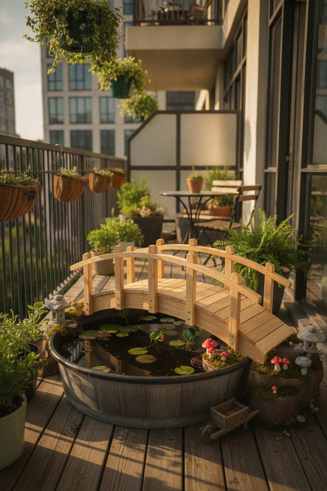 compact arched bridge for container ponds