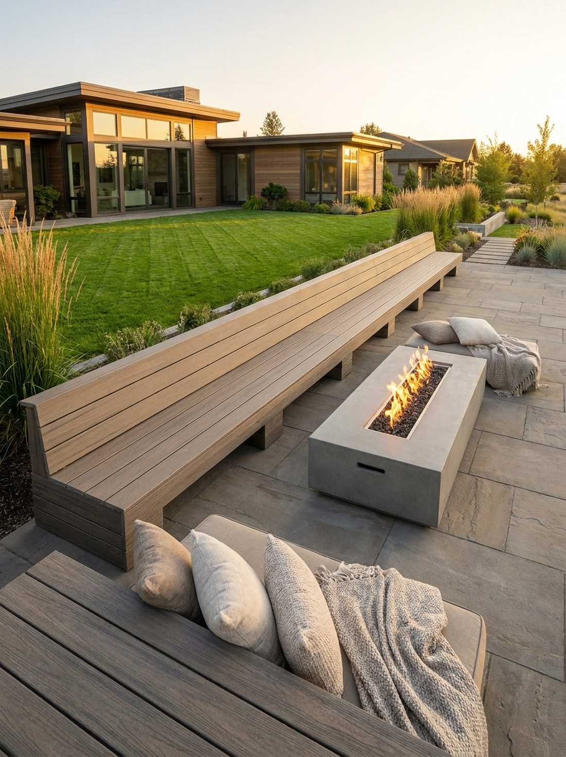 extended linear bench with continuous seating