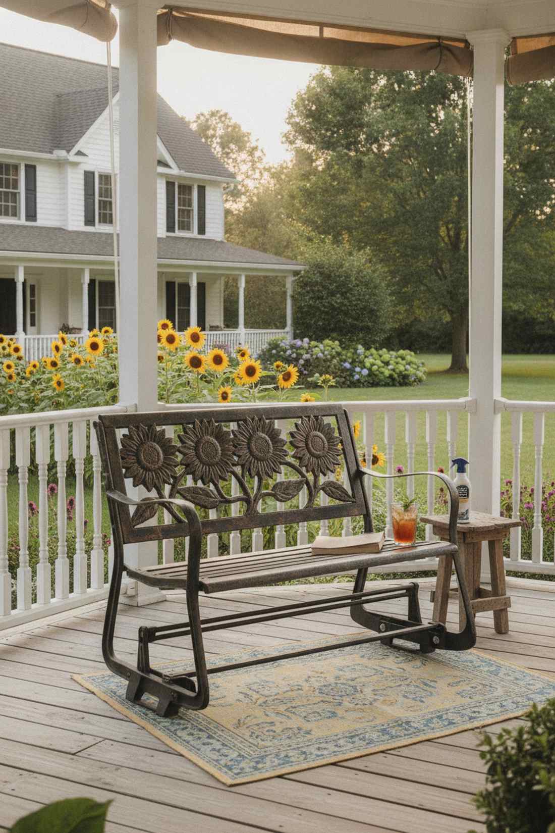 glider bench with sunflower motif
