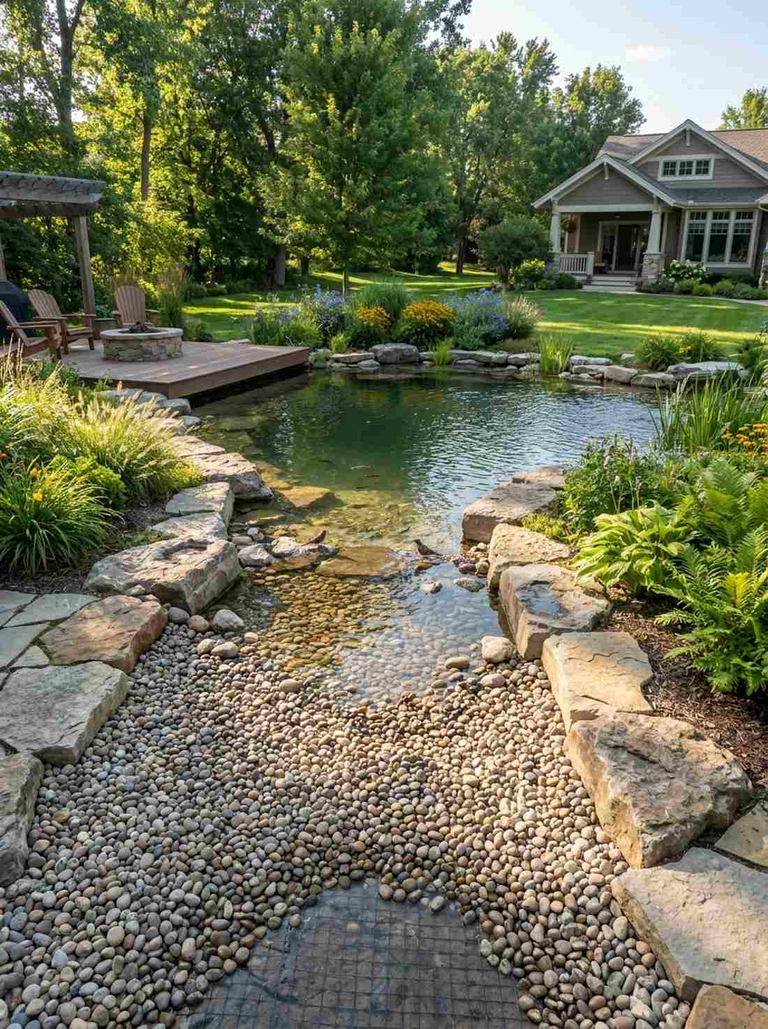 gravel beach entry pond