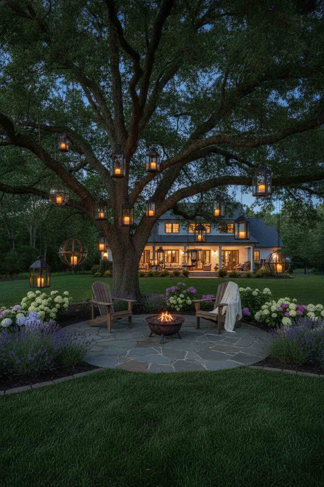 hanging lanterns from tree branches