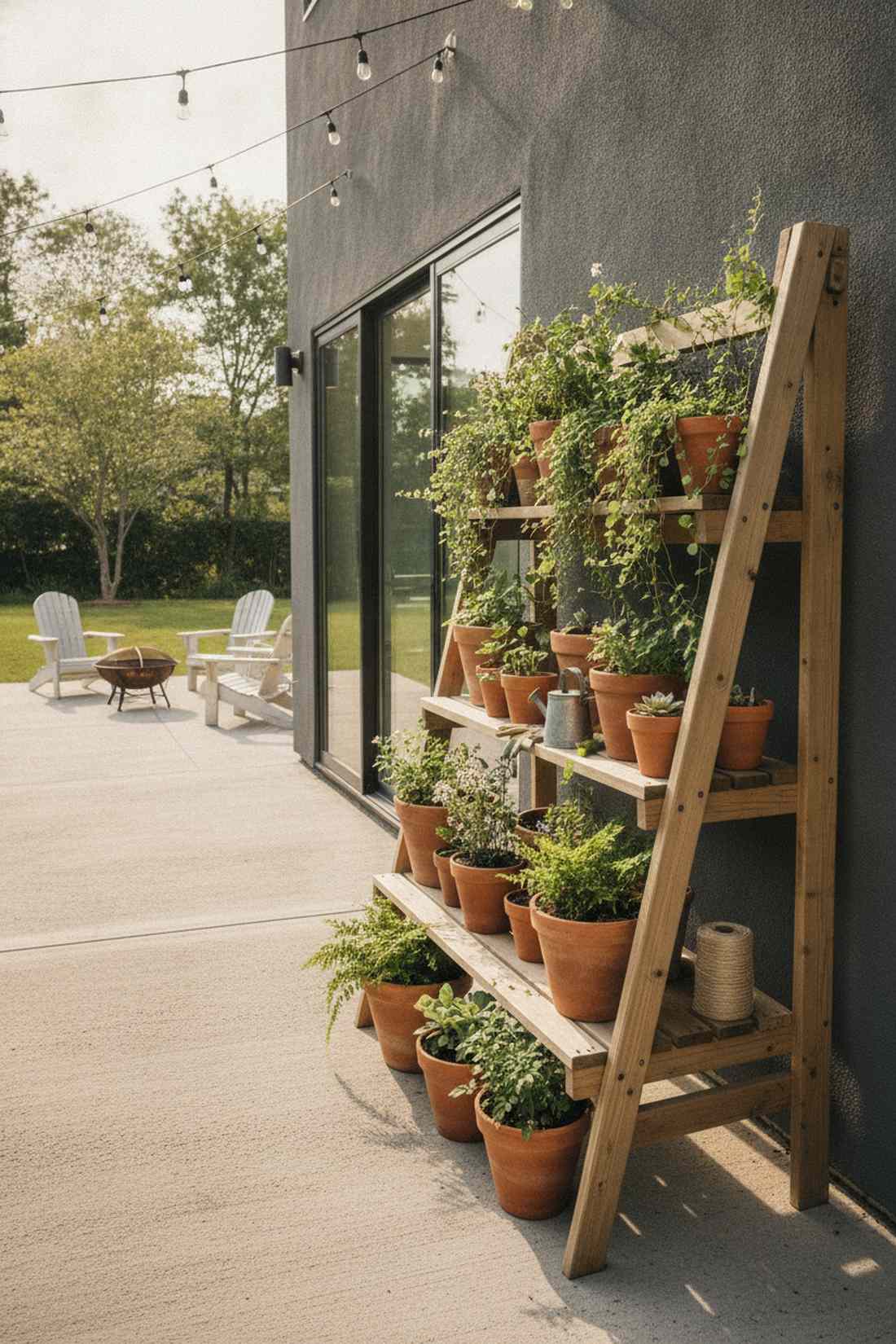 ladder plant stand with bench seating