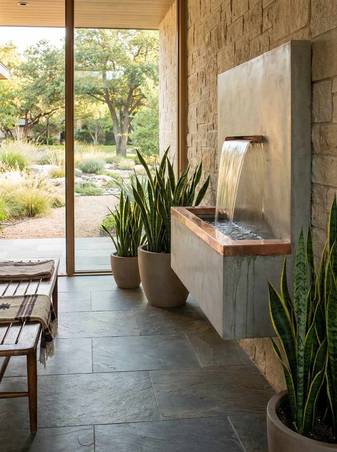 minimalist copper edge wall fountain