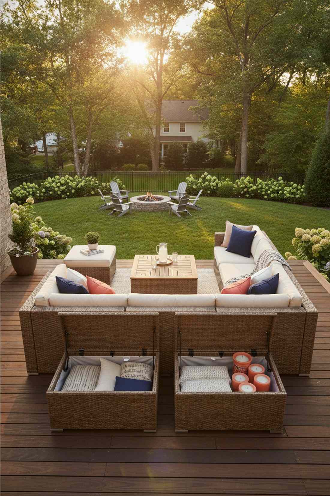 rattan sectional with storage ottomans