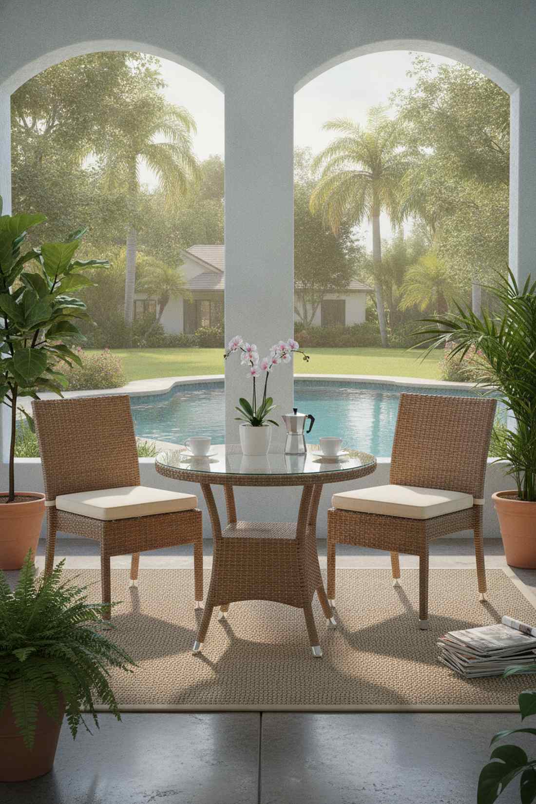resin wicker bistro with glass top